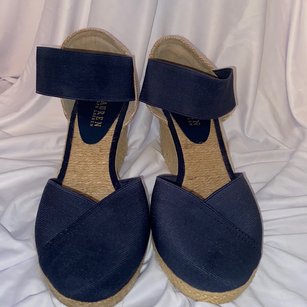 RALPH LAUREN wedge heel sandal- size 9- navy blue